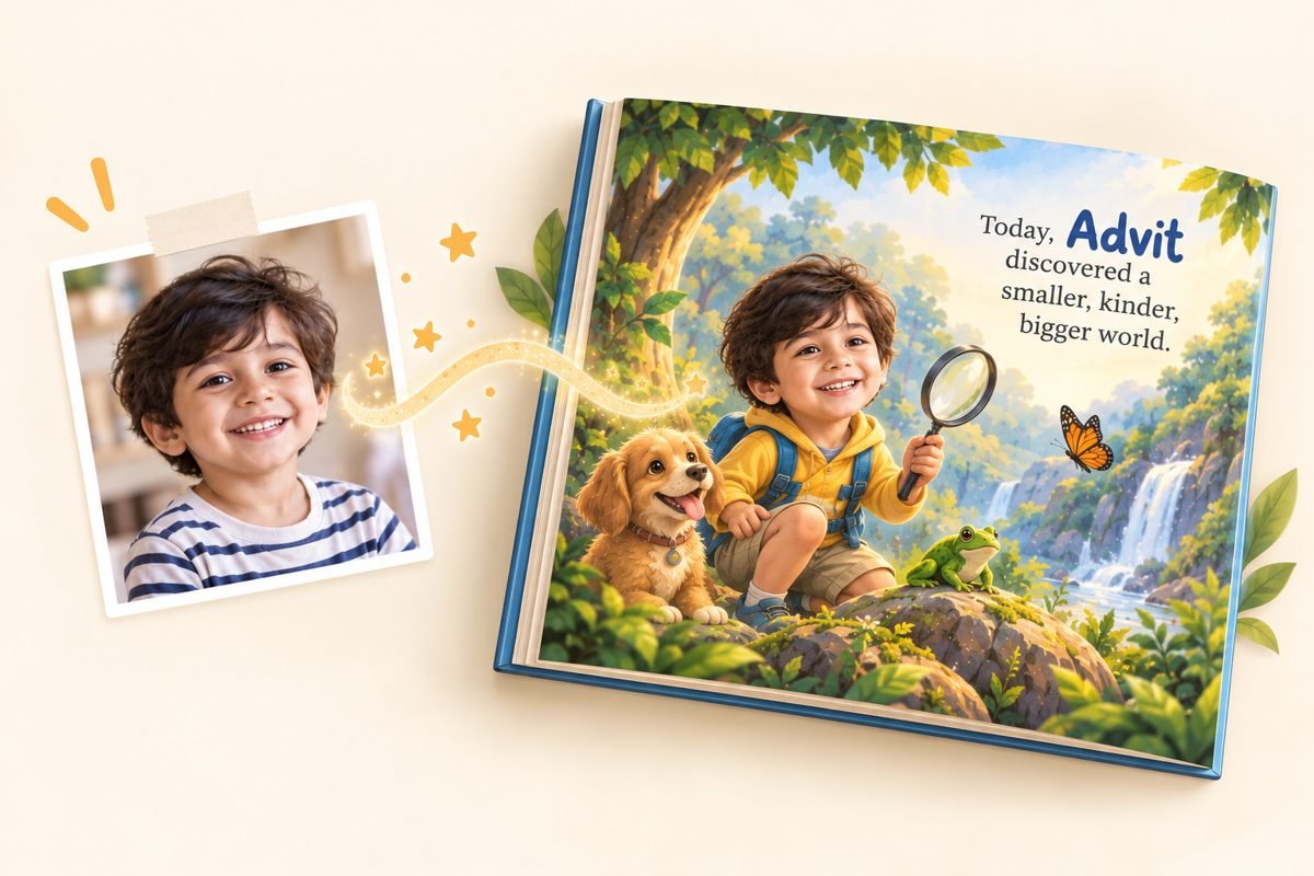Child photo becoming the hero of a personalized storybook